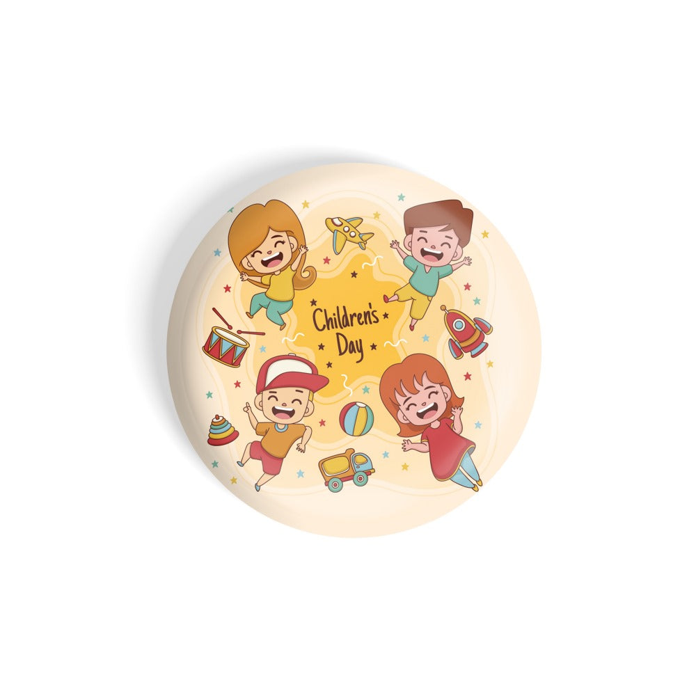 dhcrafts Round Fridge Magnet Yellow Children's Day Glossy Finish Design Pack of 1 (58 mm)